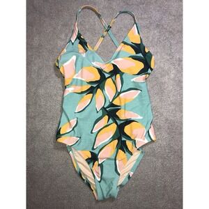 Kona Sol One Piece Swimsuit Women's Small Floral‎ Green Pink Orange
